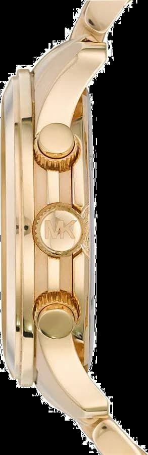 Cadran Michael Kors MK8077 dévoile un cadran blanc nacré avec index dorés, compteurs chronographe et date à 4h30