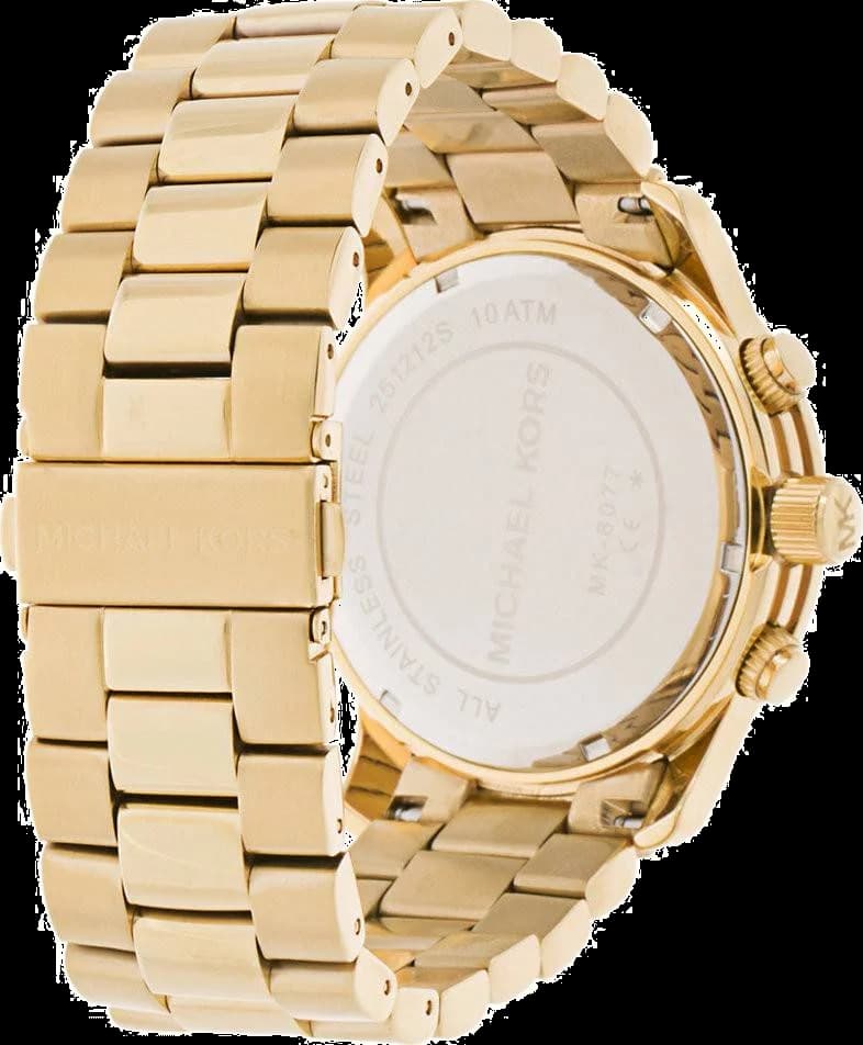 Bracelet Michael Kors MK8077 en acier doré jaune, maillons polis et satinés, fermoir déployante signé Michael Kors