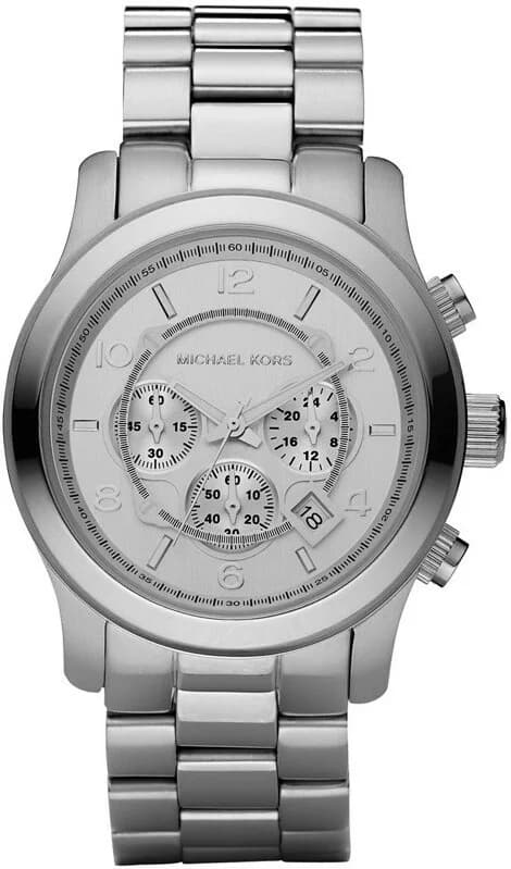 Montre Michael Kors MK8086 avec cadran noir soleillé, index dorés et aiguilles bâton, style chic contemporain
