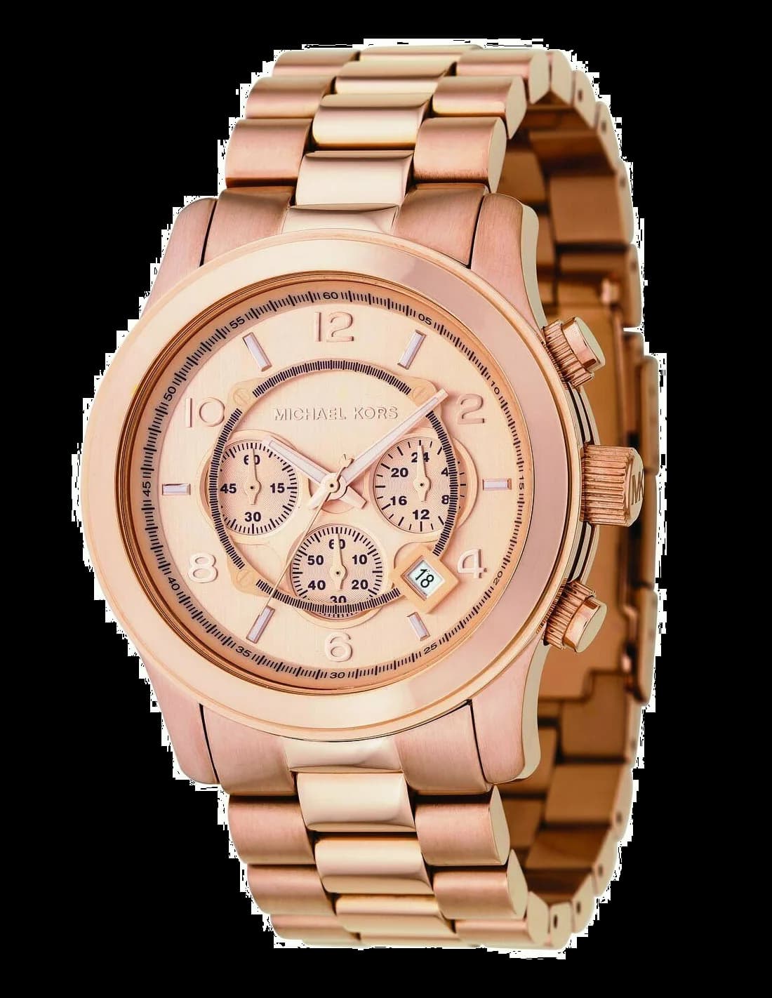 Montre Michael Kors MK8096 au cadran soleil champagne avec index dorés et aiguilles bâtons, style chic et lumineux