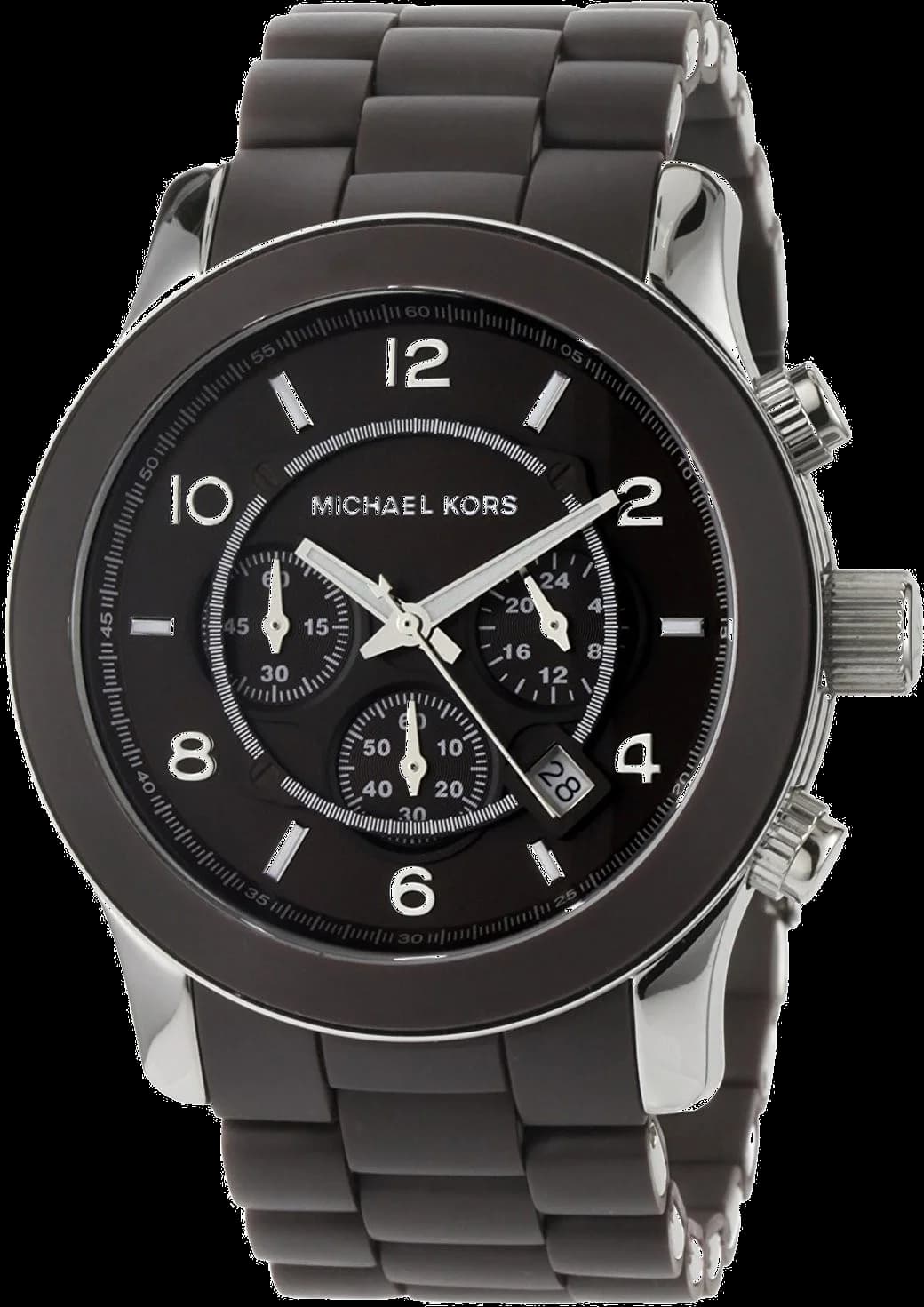 Montre Michael Kors MK8129 avec cadran brun soleil, index argentés et aiguilles bâton, style sport chic