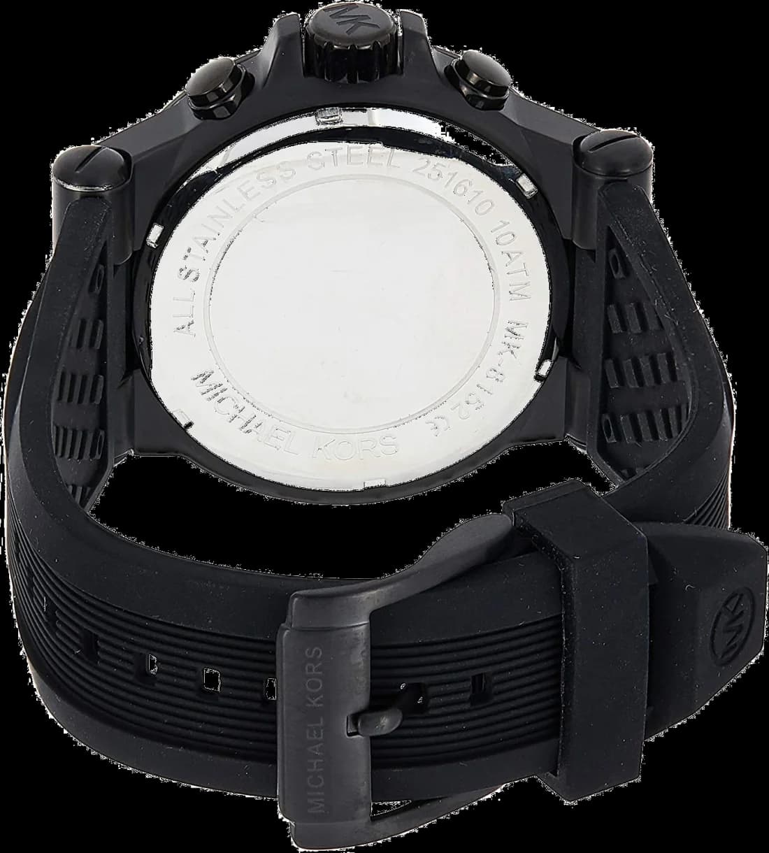 Bracelet Michael Kors MK8152 en silicone noir souple, fermoir boucle ardillon doré, confortable