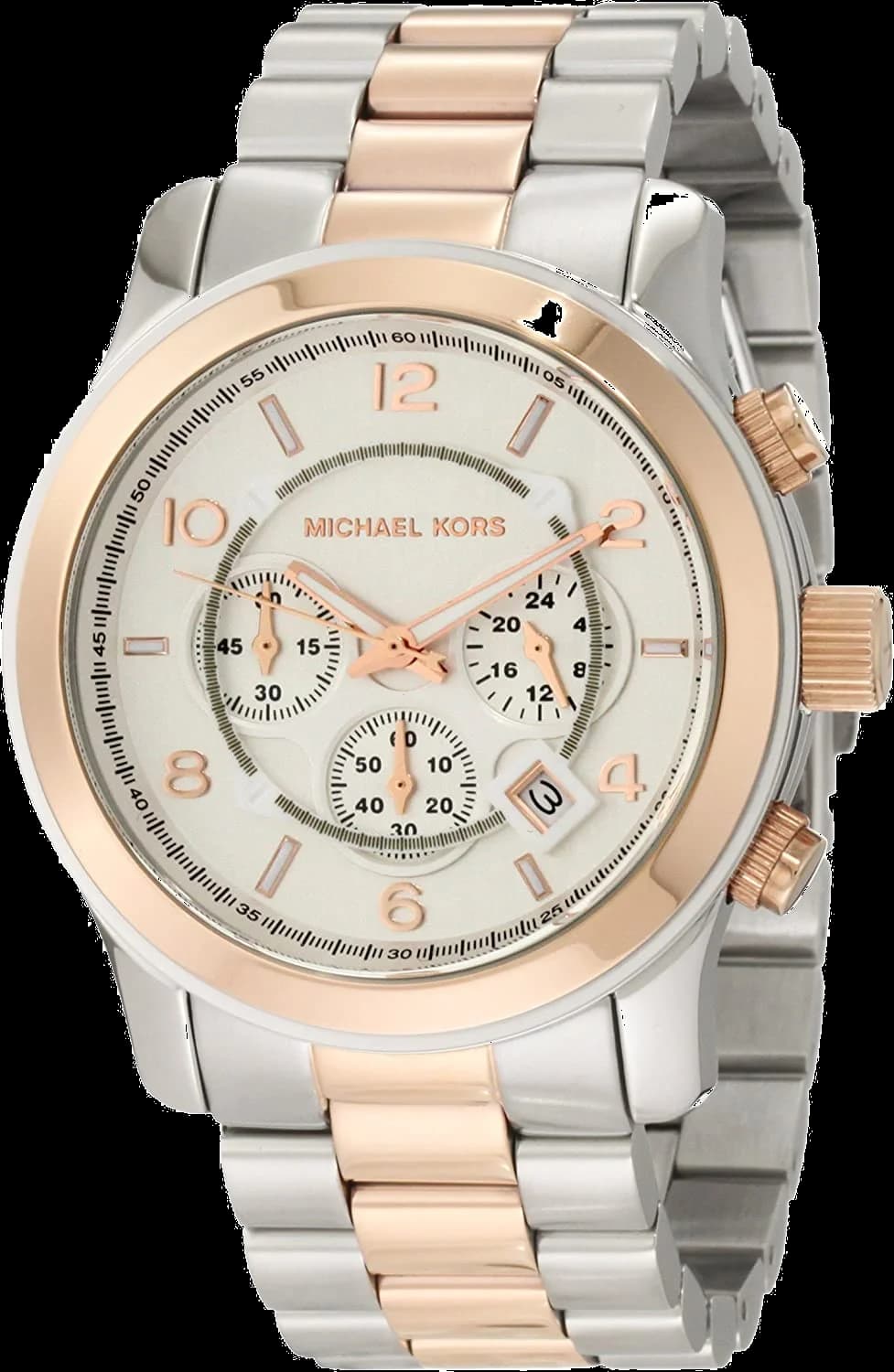 Montre Michael Kors MK8176 avec cadran noir soleil et index dorés, style classique chic