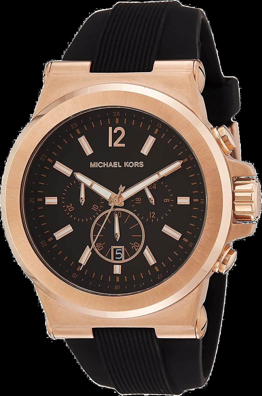 Montre Michael Kors MK8184 au cadran noir profond et aux finitions acier et or rose, style chic urbain