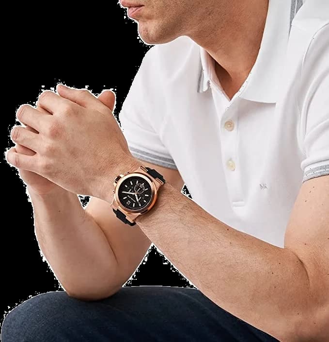 Boîtier Michael Kors MK8184 rond de 42 mm acier et or rose, lunette lisse, verre minéral, profil fin et élégant