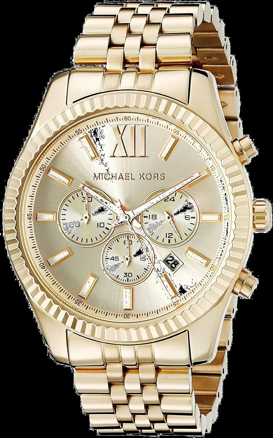 Montre Michael Kors MK8281 au cadran blanc nacré avec index dorés et aiguilles bâton, style chic et lumineux
