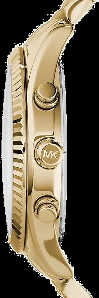 Cadran Michael Kors MK8281 aux index appliqués dorés, guichet date à 3h et aiguilles dauphine nacré