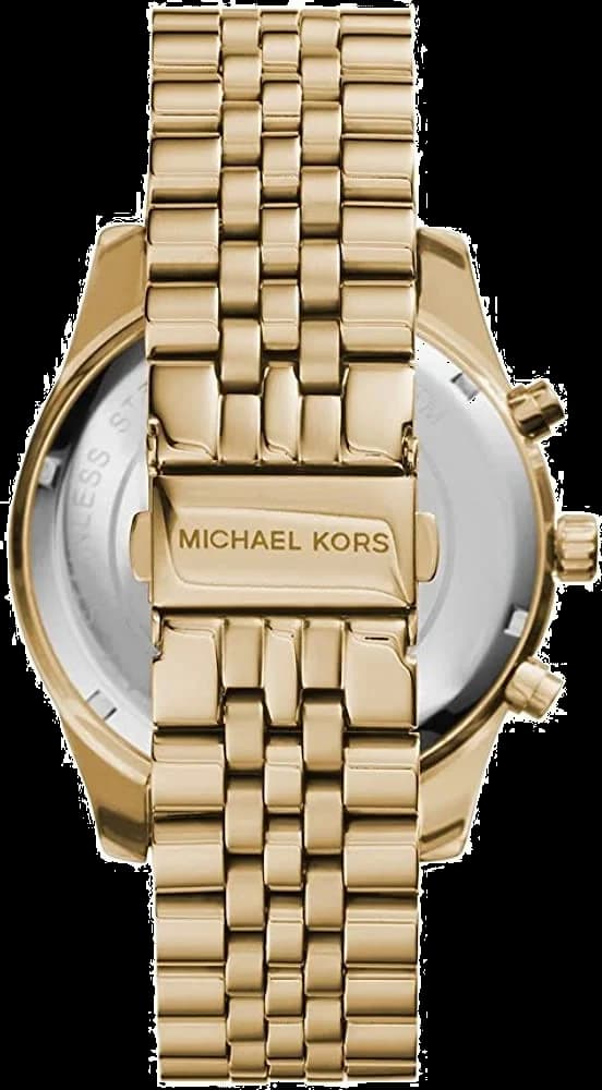 Bracelet Michael Kors MK8281 en acier doré à maillons larges, fermoir déployant triple boucle sécurisé et finition polie