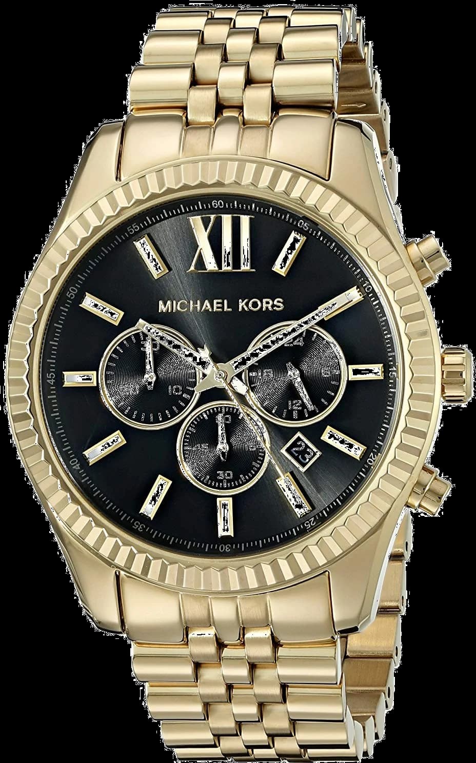 Montre Michael Kors MK8286 avec cadran noir soleillé et aiguilles dorées, style chic et polyvalent
