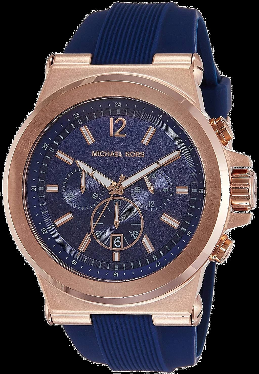 Montre Michael Kors MK8295 avec cadran bleu soleil, acier doré et index bâtons, style chic décontracté