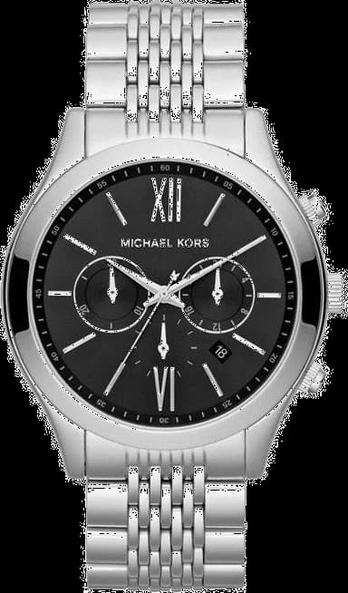 Montre Michael Kors MK8305 au cadran argenté soleillé, aiguilles dorées et index bâton, style chic et sportif