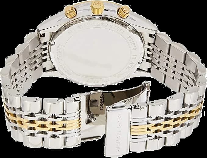Cadran Michael Kors MK8306 à cadran bleu avec index bâton et aiguilles dorées, date à 3h