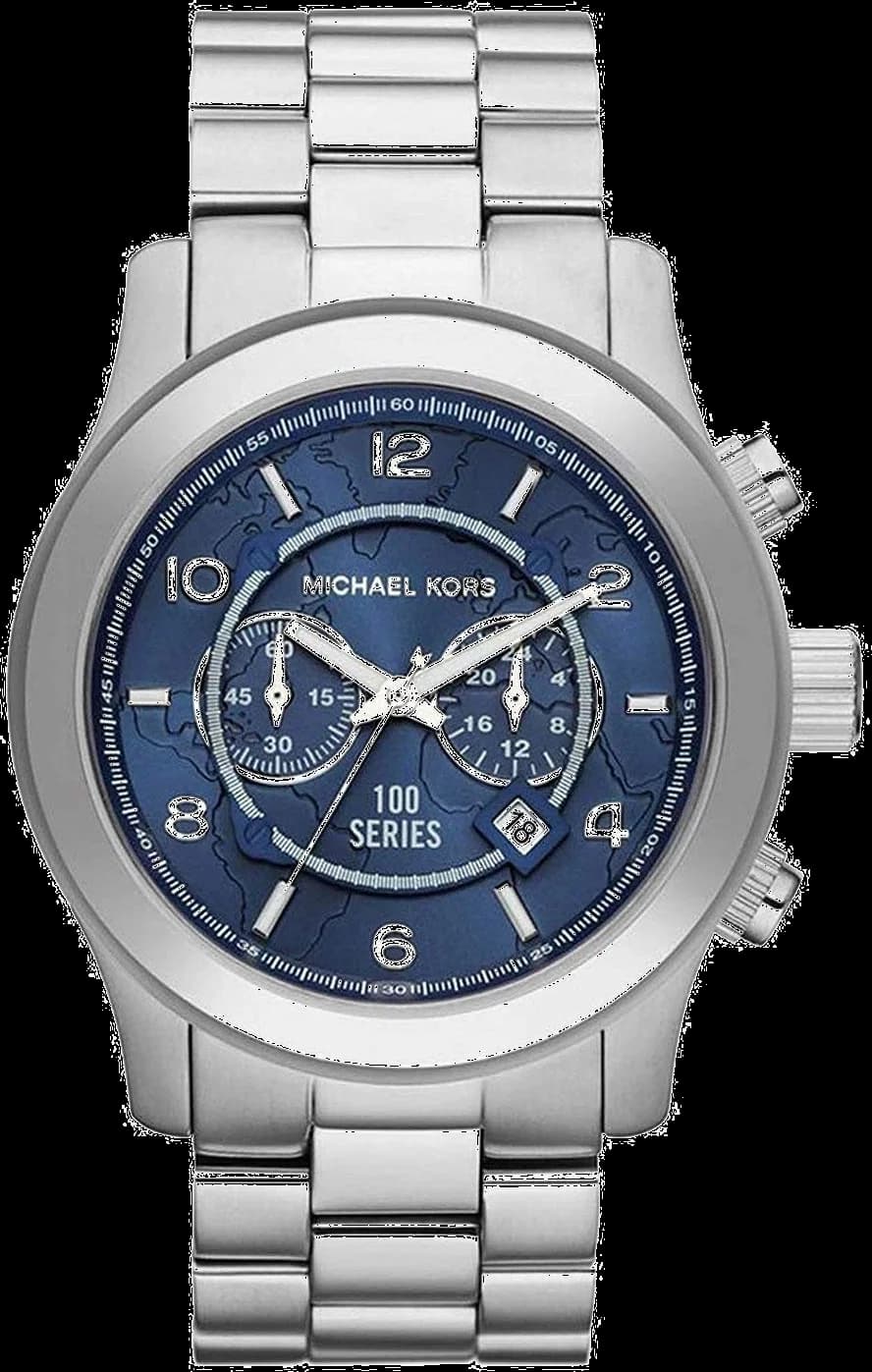 Montre Michael Kors MK8314 au cadran bleu marine soleil, boîtier acier 45 mm, style chic et sportif