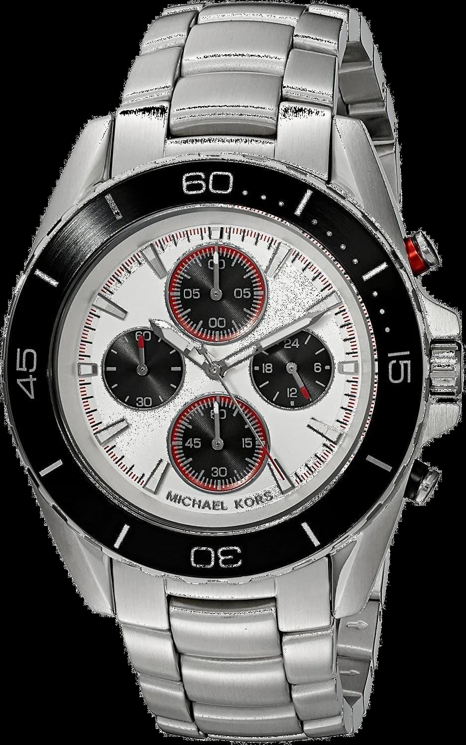 Montre Michael Kors MK8476 au cadran noir multi-fonctions, aiguilles dorées et index appliqués, style sport chic