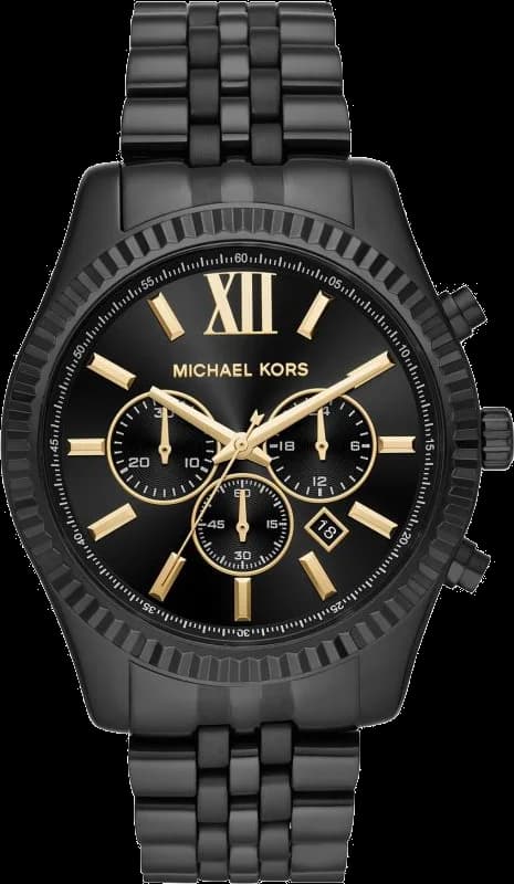 Montre Michael Kors MK8603 avec cadran noir, index dorés et aiguilles luminescentes sur fond noir mat