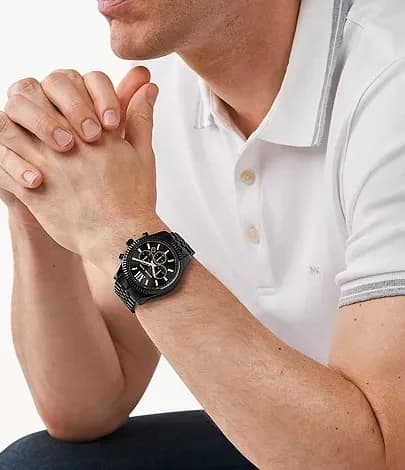 Boîtier Michael Kors MK8603 en acier doré de 45 mm, lunette lisse et verre minéral, visserie apparente