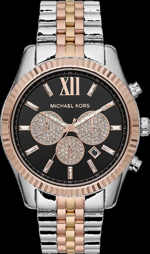 Montre Michael Kors MK8714 bicolore noir et or rose avec cadran noir et index dorés