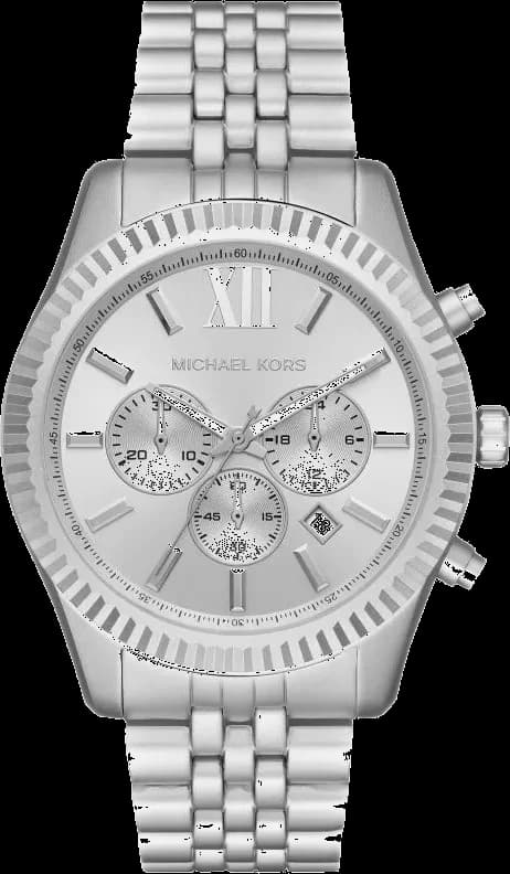 Montre Michael Kors MK8789 au cadran argenté soleillé avec index bâtons et aiguilles luminescentes, style chic et moderne