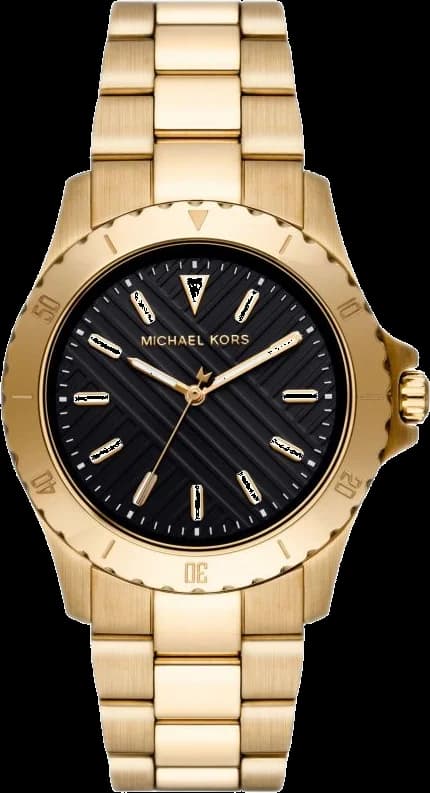 Montre Michael Kors MK9078 en acier doré, cadran noir élégant, style classique chic