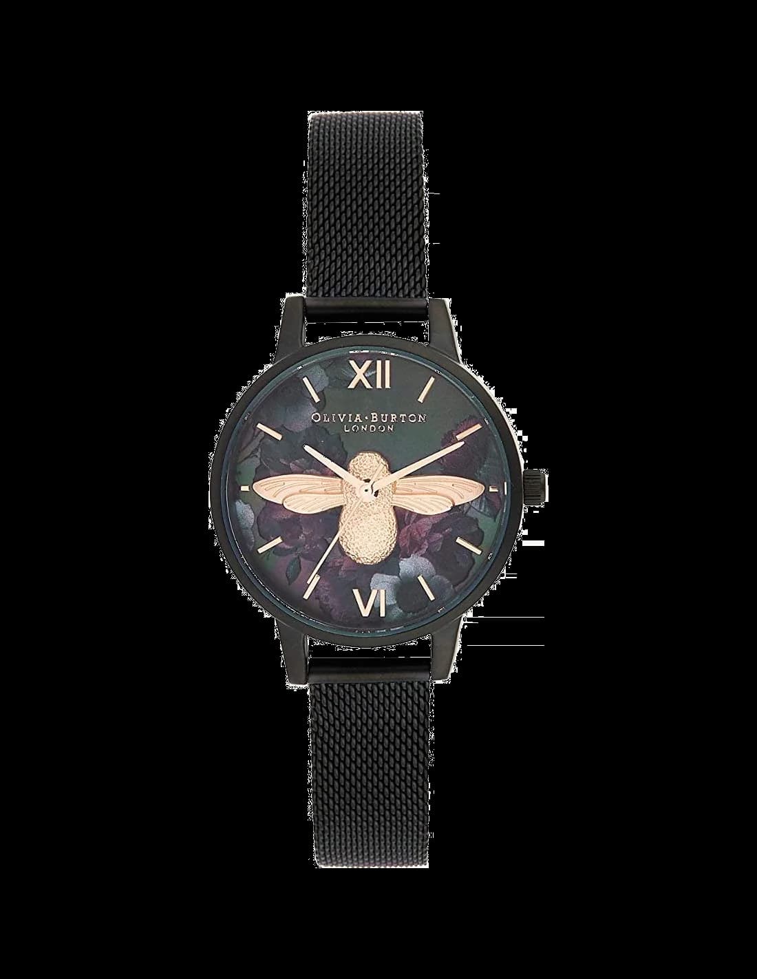 Montre Olivia Burton OB16AD39 au cadran noir contrasté par des index dorés, style élégant et raffiné