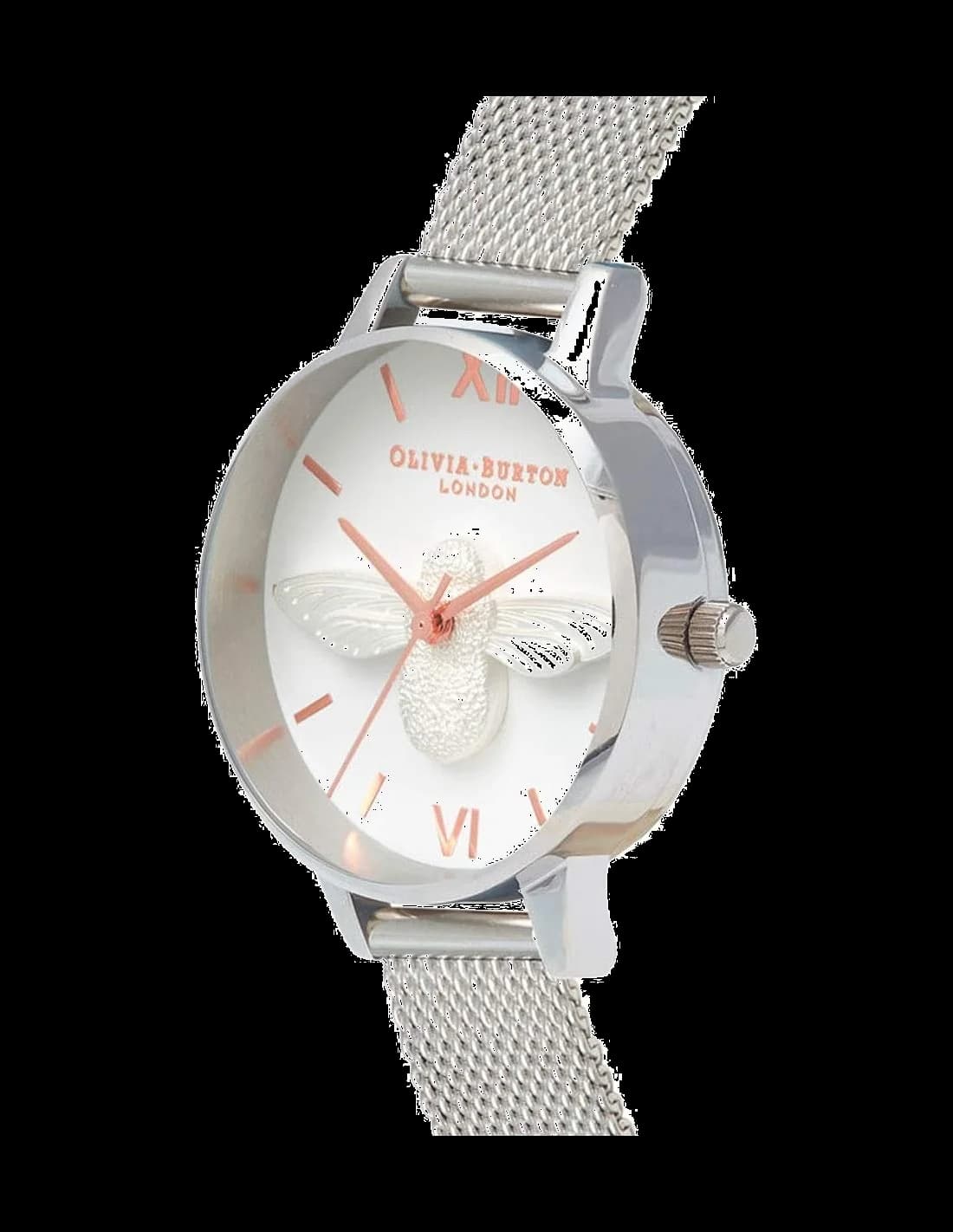 Cadran Olivia Burton OB16AM146 orné d'une abeille 3D dorée, index bâtons et aiguilles fines, design floral délicat