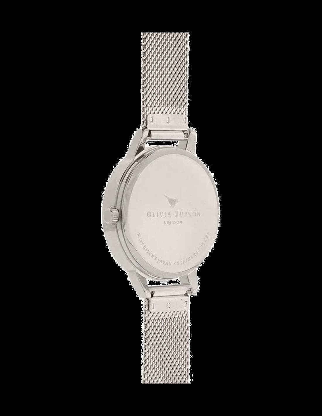 Bracelet Olivia Burton OB16AM146 en maille milanaise argentée, fermoir papillon, finition lisse et confortable