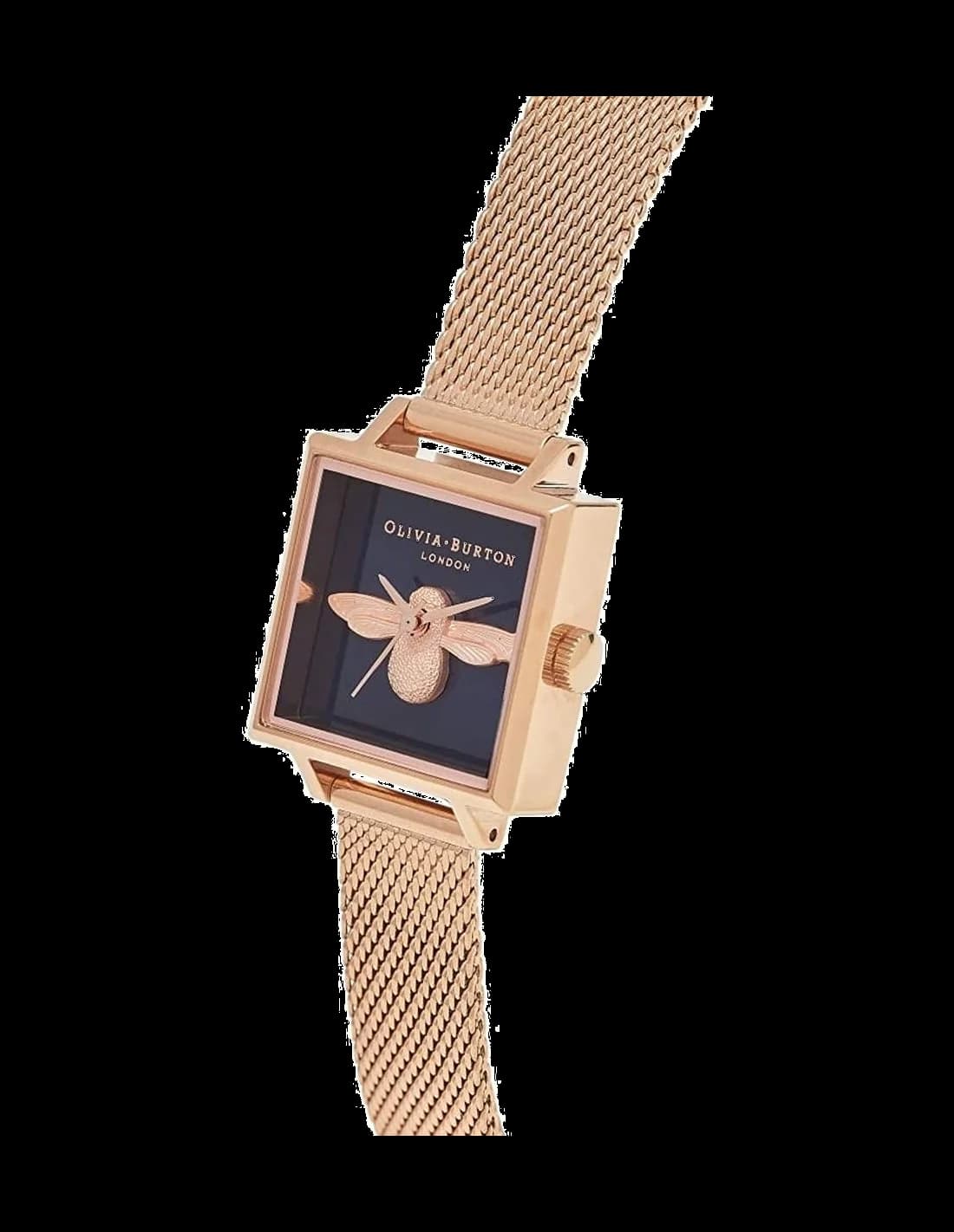 Cadran Olivia Burton OB16AM96 au cadran blanc détaillé d'une abeille en relief et aiguilles dorées