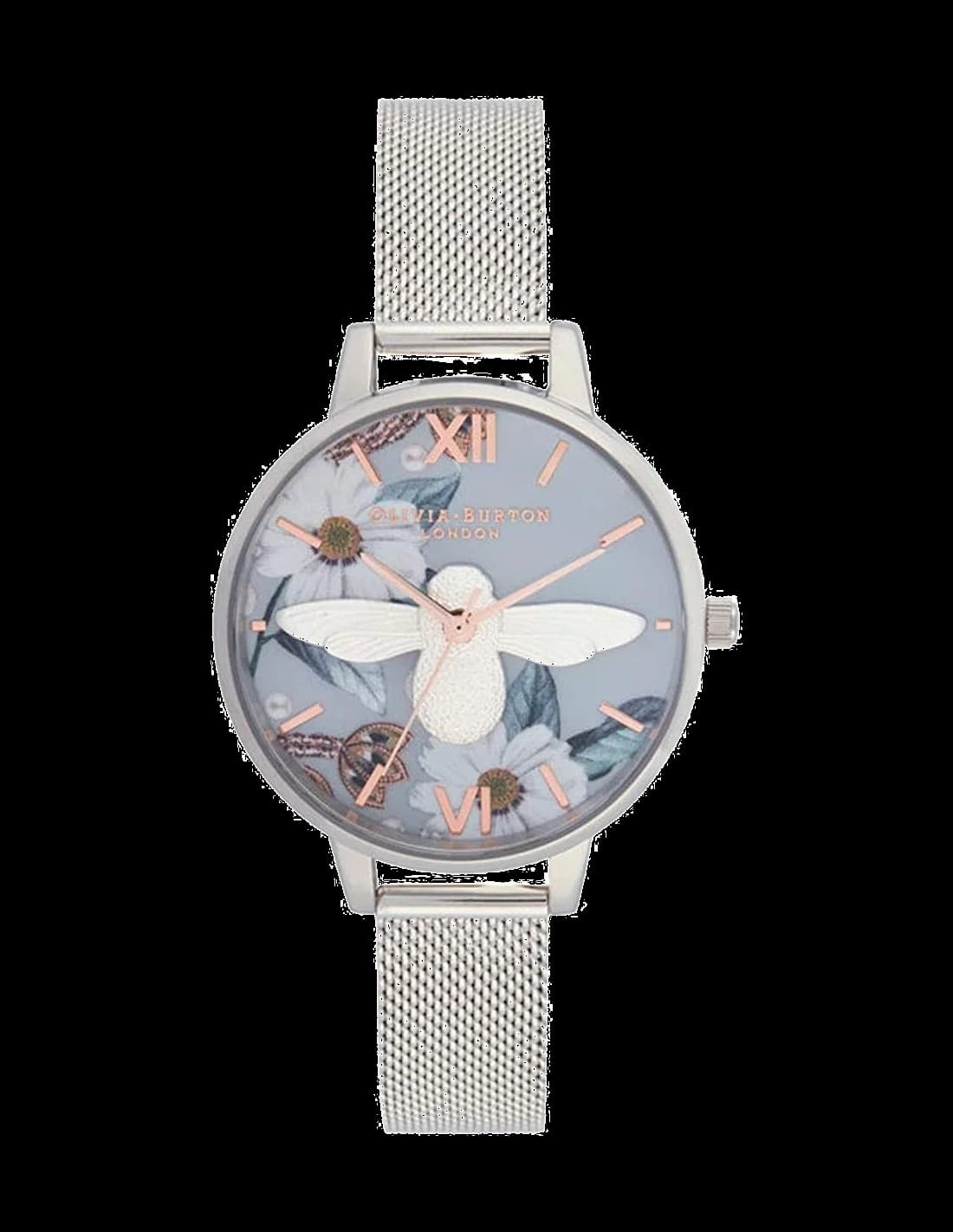 Montre Olivia Burton OB16BF18 avec cadran blanc nid d'abeille et abeille 3D dorée, style romantique et délicat