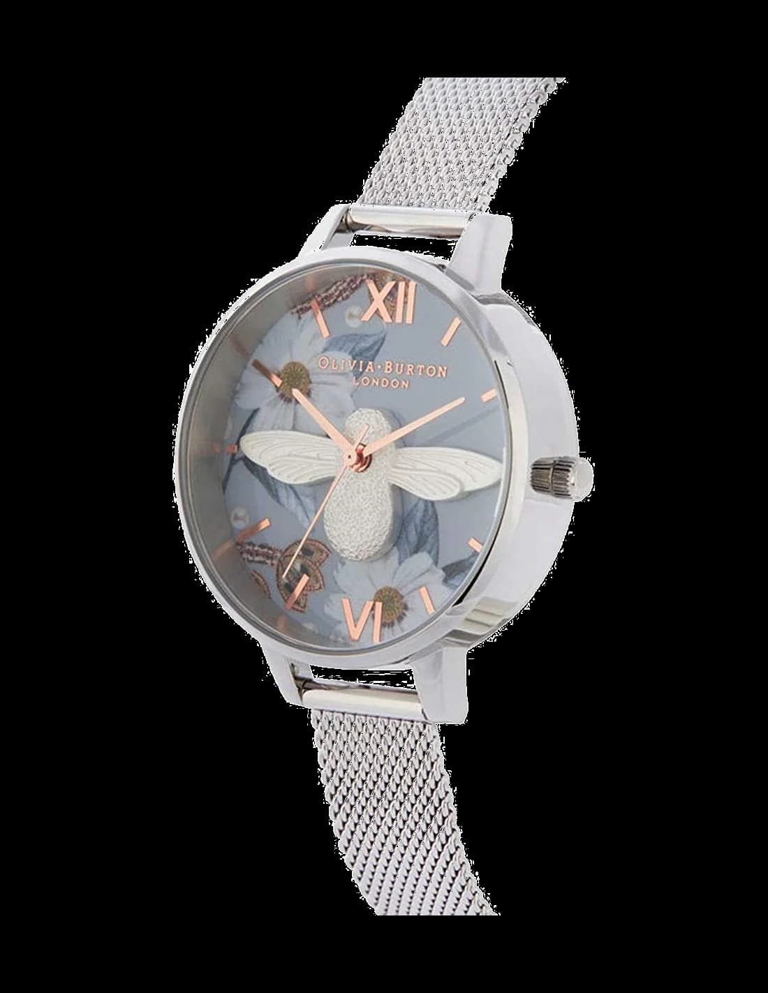 Cadran Olivia Burton OB16BF18 blanc nid d'abeille avec abeille 3D dorée, index dorés et aiguilles fines