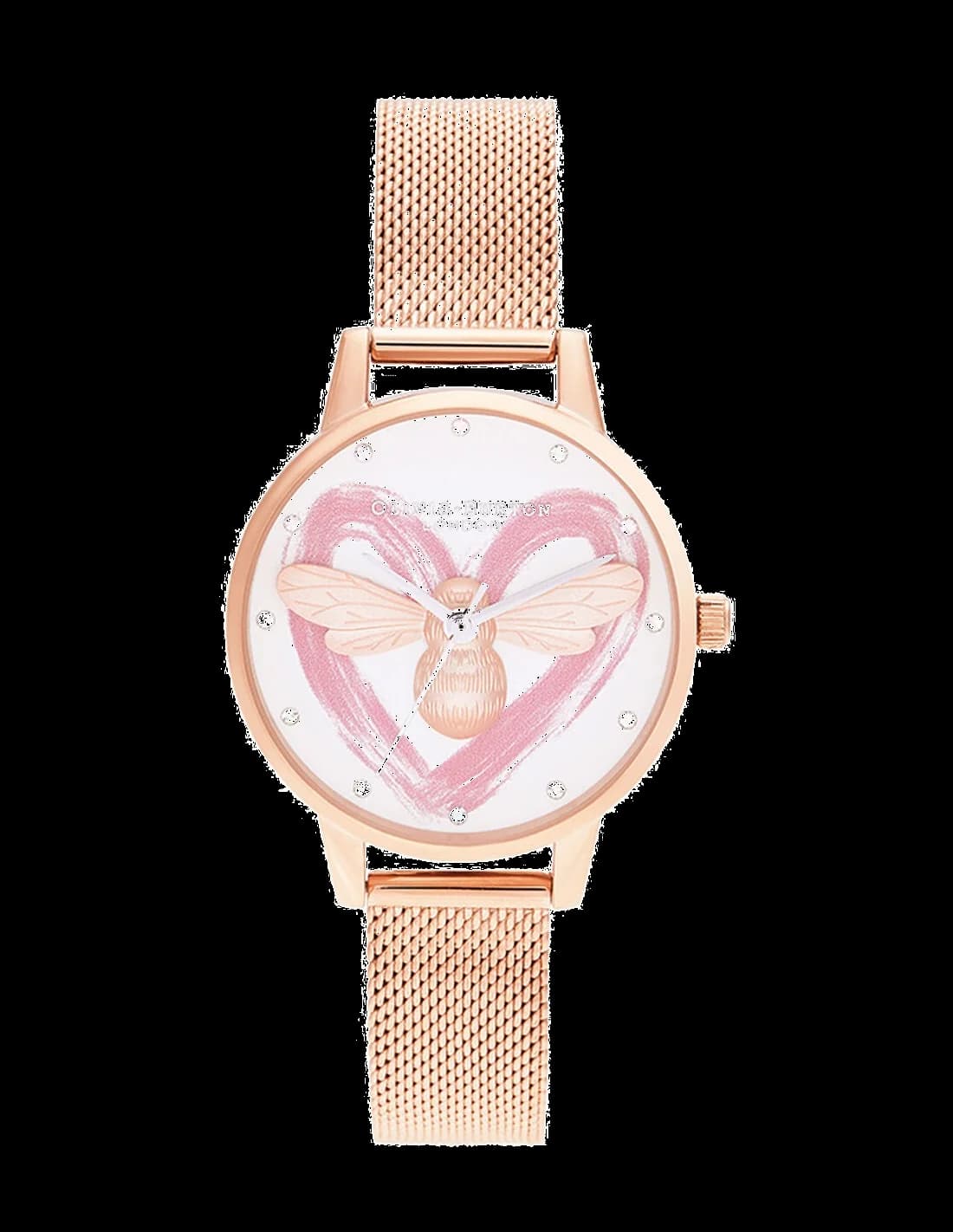 Montre Olivia Burton OB16FB01 au cadran blanc nacré orné d'abeilles dorées, style élégant et féminin