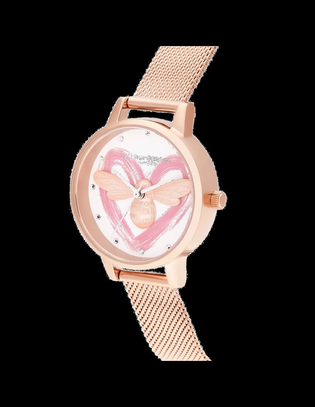 Cadran Olivia Burton OB16FB01 avec index dorés, aiguilles fines et motif abeille signature au centre