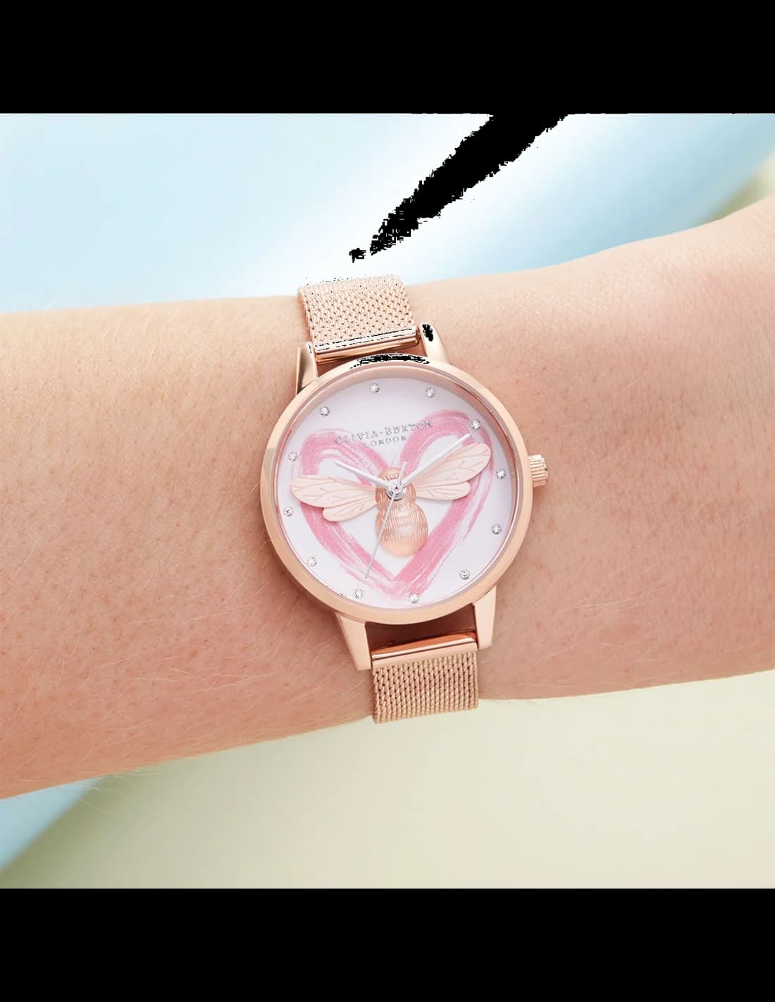 Bracelet Olivia Burton OB16FB01 en maille milanaise or rose, fermoir déployant, finition brillante et confortable