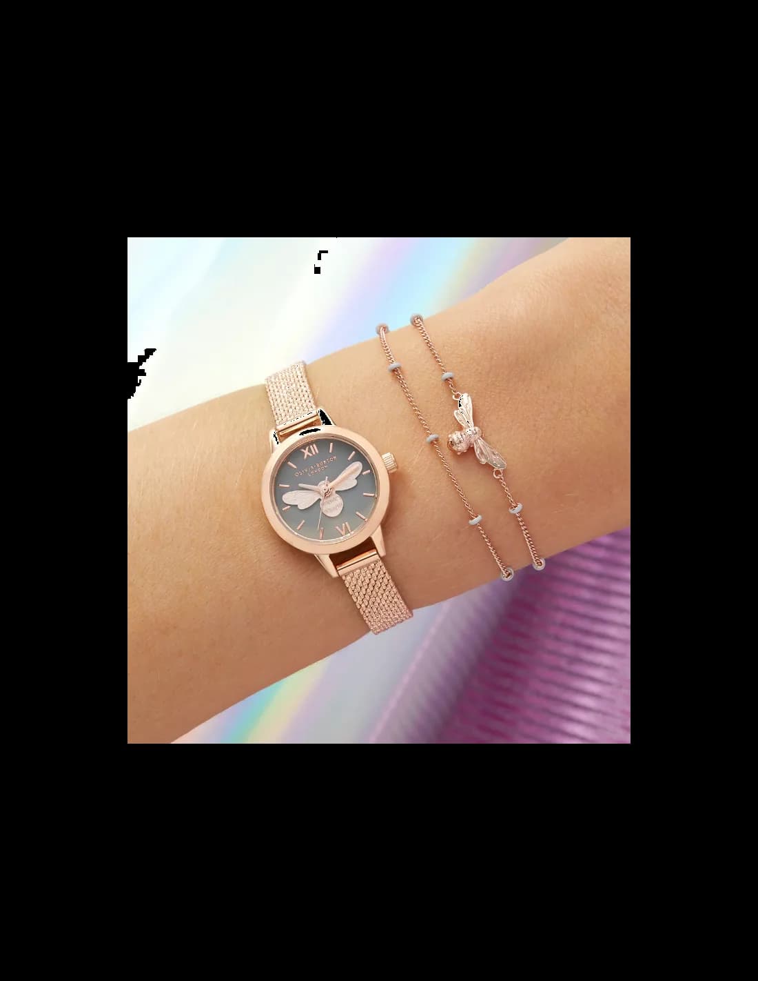 Boîtier Olivia Burton OB16MC54 rond en acier inoxydable argenté, lunette lisse, verre minéral, profil fin pour un port discret