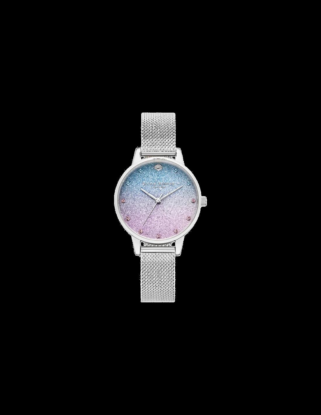 Montre Olivia Burton OB16US01 avec cadran scintillant effet galet, aiguilles dorées et nacré, style chic et raffiné