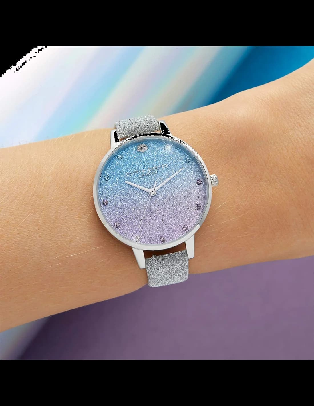 Boîtier Olivia Burton OB16US49 rond en acier argenté, lunette lisse, profil fin et épuré
