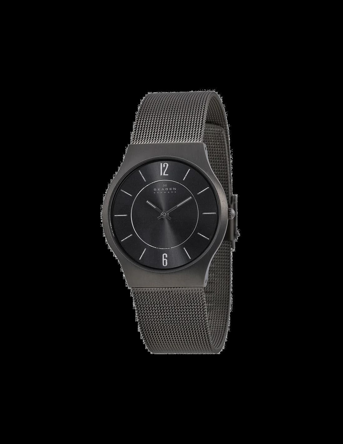 Montre Skagen 233LTTM en titane noir avec cadran noir épuré et style minimaliste scandinave