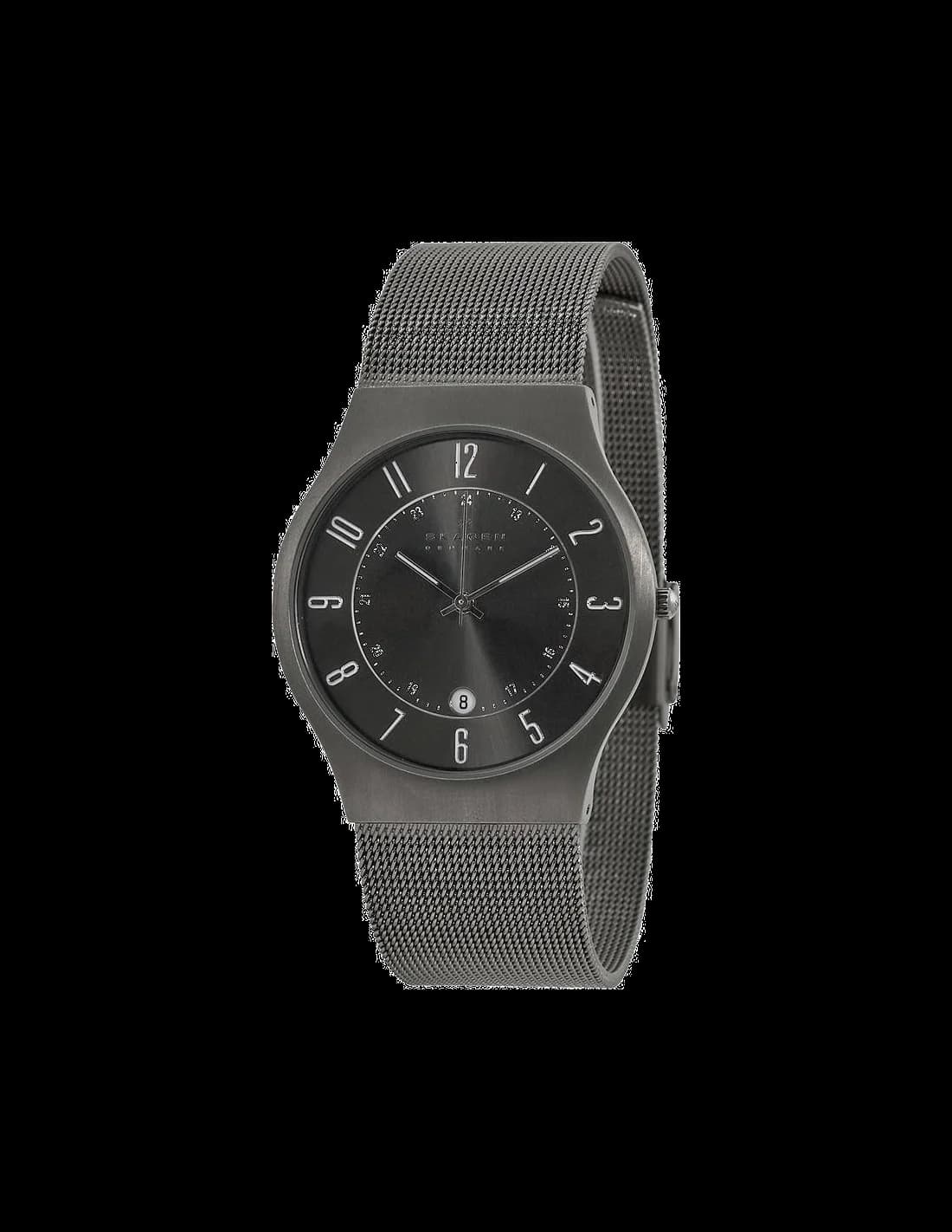 Montre Skagen 233XLTTM au cadran gris soleillé, aiguilles fines et index bâtons, design minimaliste danois