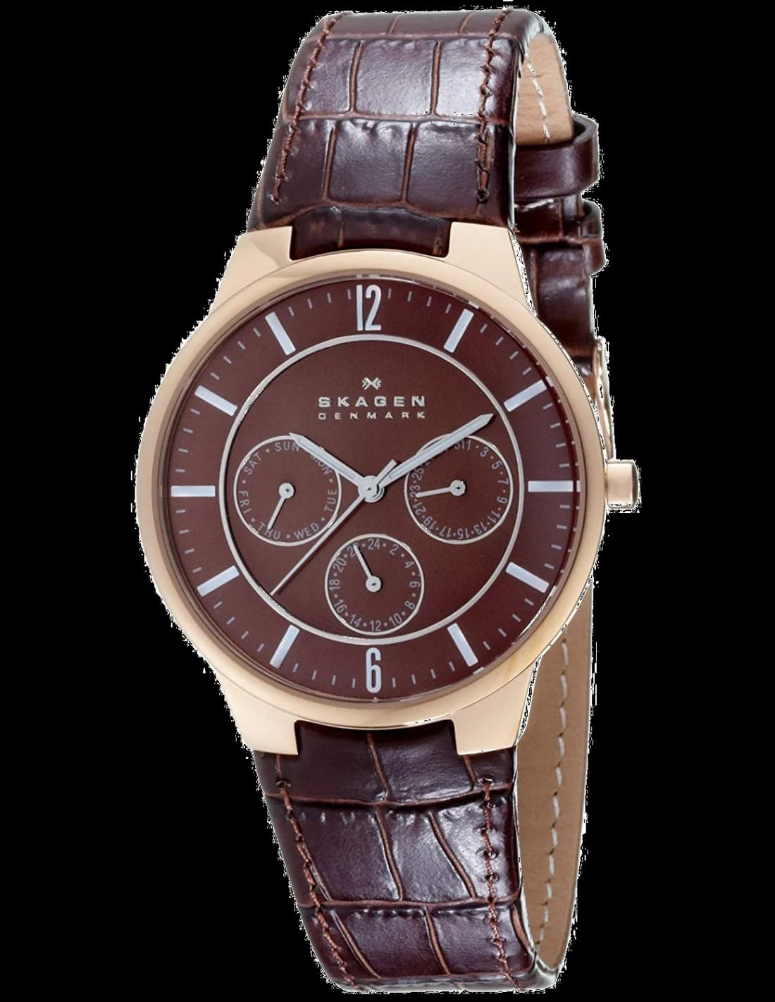Montre Skagen 331XLRLD avec cadran gris soleillé et boîtier or rose, style minimaliste chic