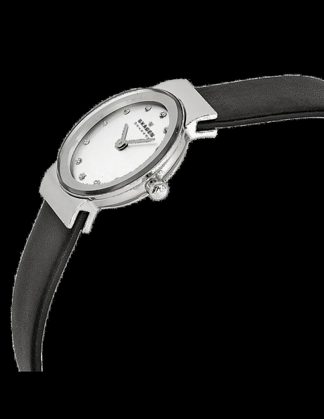 Cadran Skagen 358XSSLBC noir aux index fins et aiguilles argentées, sans date pour une pureté visuelle