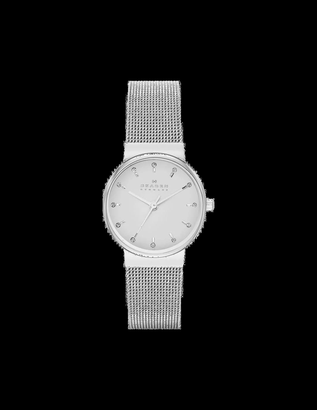 Montre Skagen SKW2195 avec cadran blanc minimaliste et index fins sur fond argenté