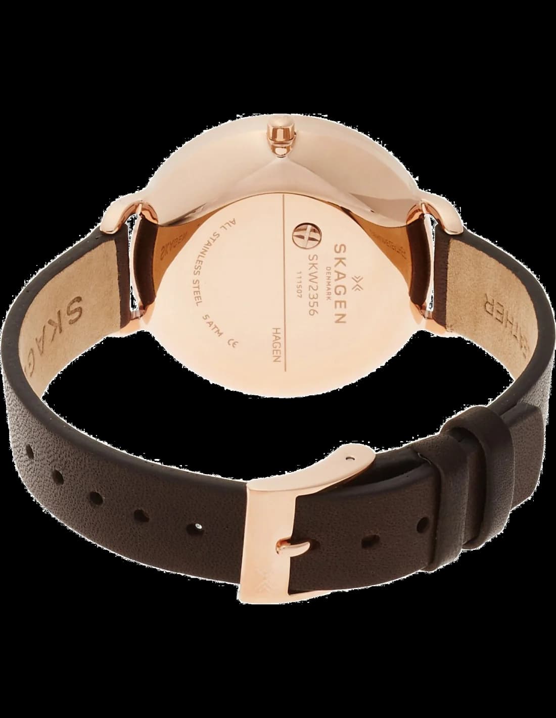 Bracelet Skagen SKW2356 en cuir marron avec coutures ton sur ton et boucle ardillon argentée