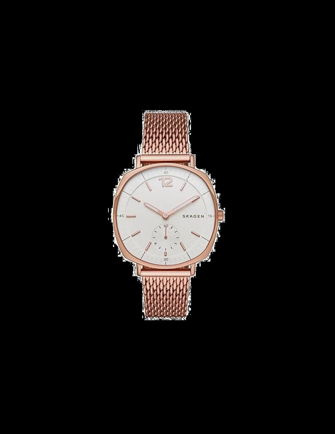 Montre Skagen SKW2401 avec cadran blanc nacré et finitions or rose, style minimaliste élégant