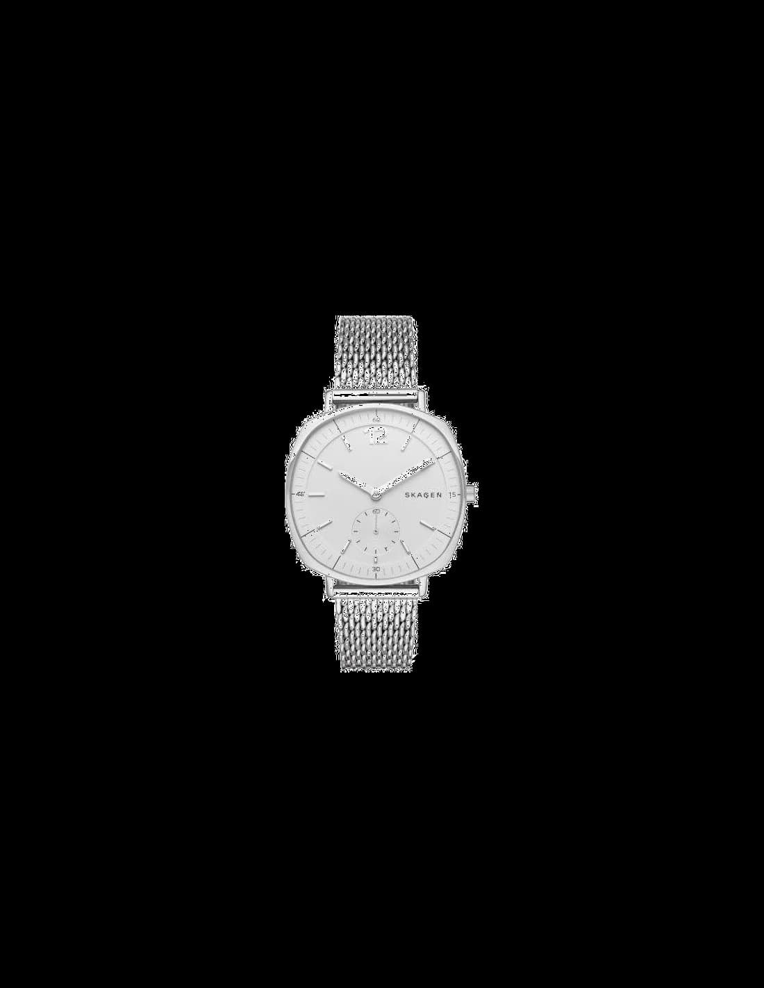 Montre Skagen SKW2402 avec boîtier coussin argenté et cadran blanc épuré, style minimaliste scandinave