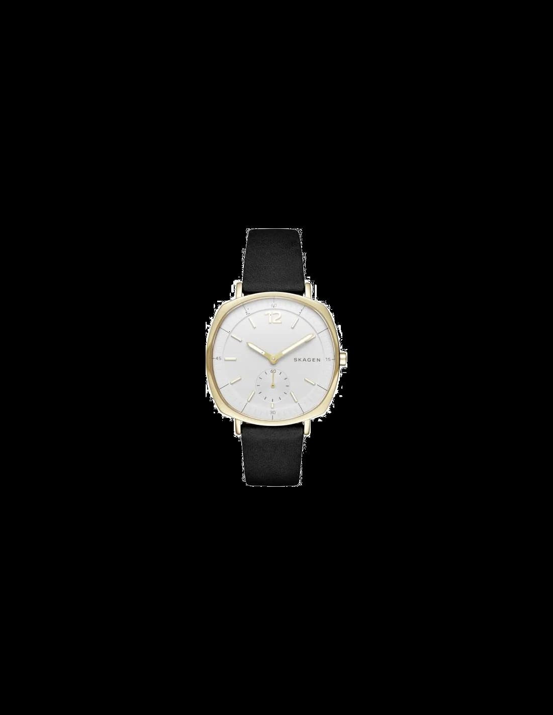 Montre Skagen SKW2404 au cadran coussin doré et boîtier or, style minimaliste chic sur fond clair