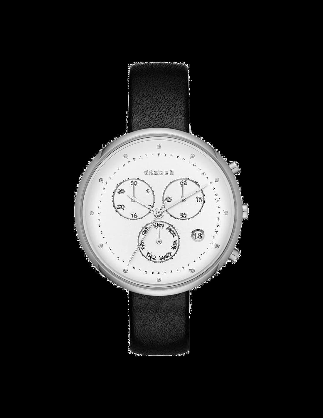 Montre Skagen SKW2427 avec cadran noir minimaliste, aiguilles fines et index discrets, style élégant et épuré