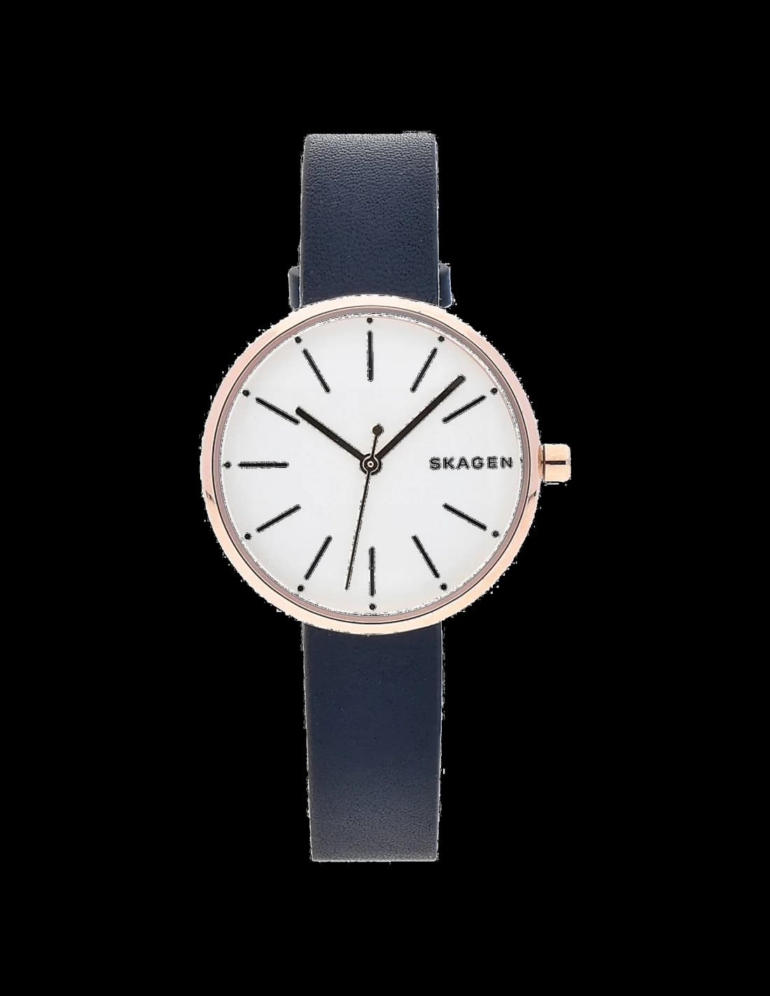 Montre Skagen SKW2592 au cadran bleu soleil avec index fins et aiguilles argentées, style minimaliste élégant