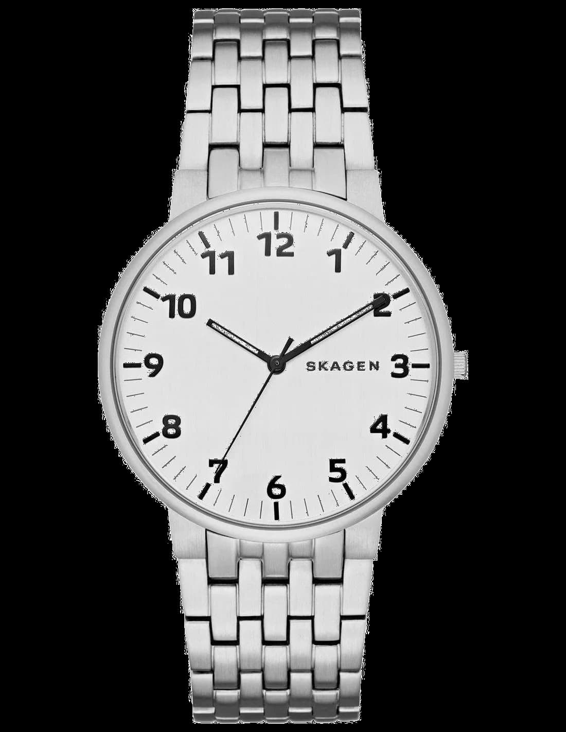 Montre Skagen SKW6200 argentée au cadran gris clair, style minimaliste et épuré, verre minéral protecteur