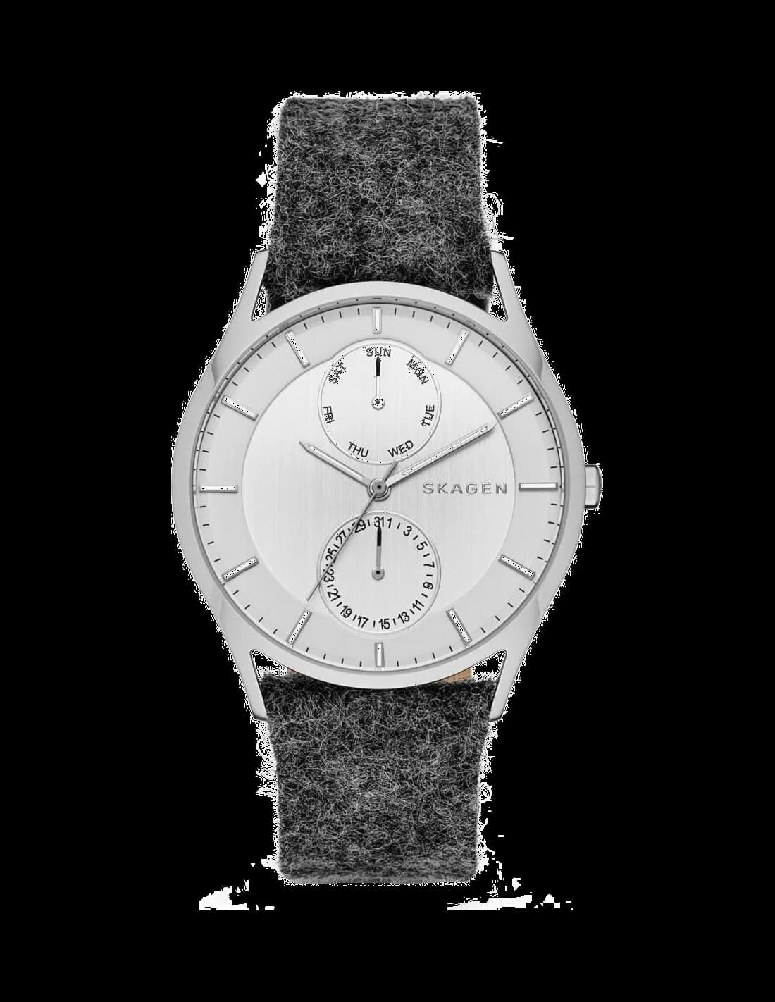 Montre Skagen SKW6238 au cadran gris soleil avec index épurés et aiguilles minimalistes, style moderne et épuré