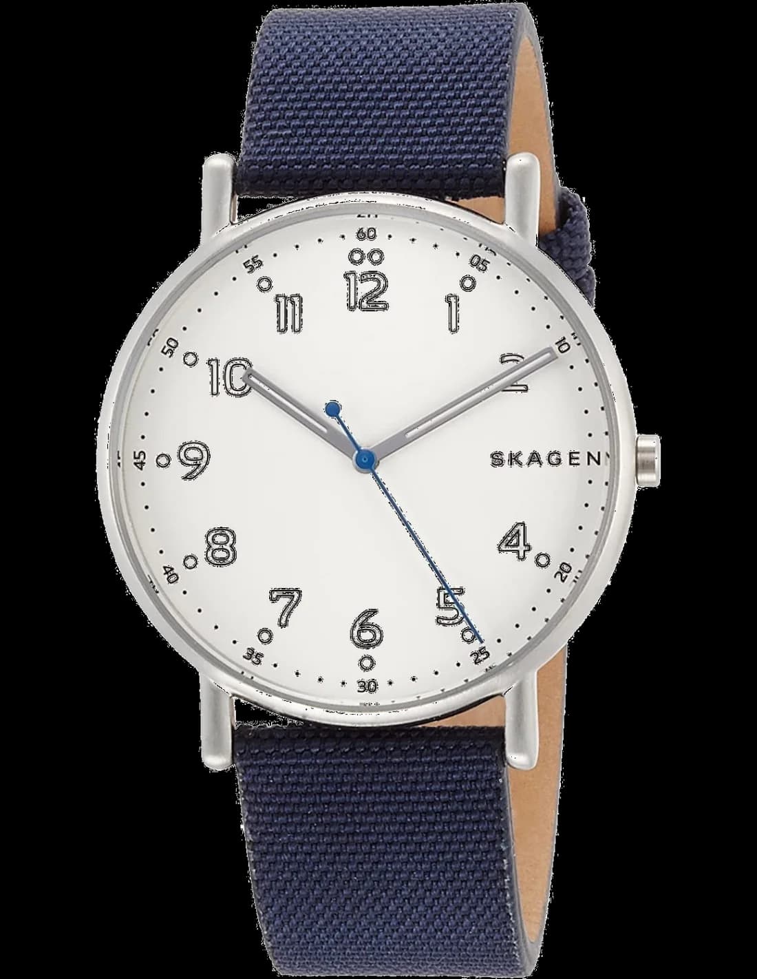 Montre Skagen SKW6356 Signatur au cadran bleu soleillé, aiguilles argentées et index bâtons, style minimaliste danois