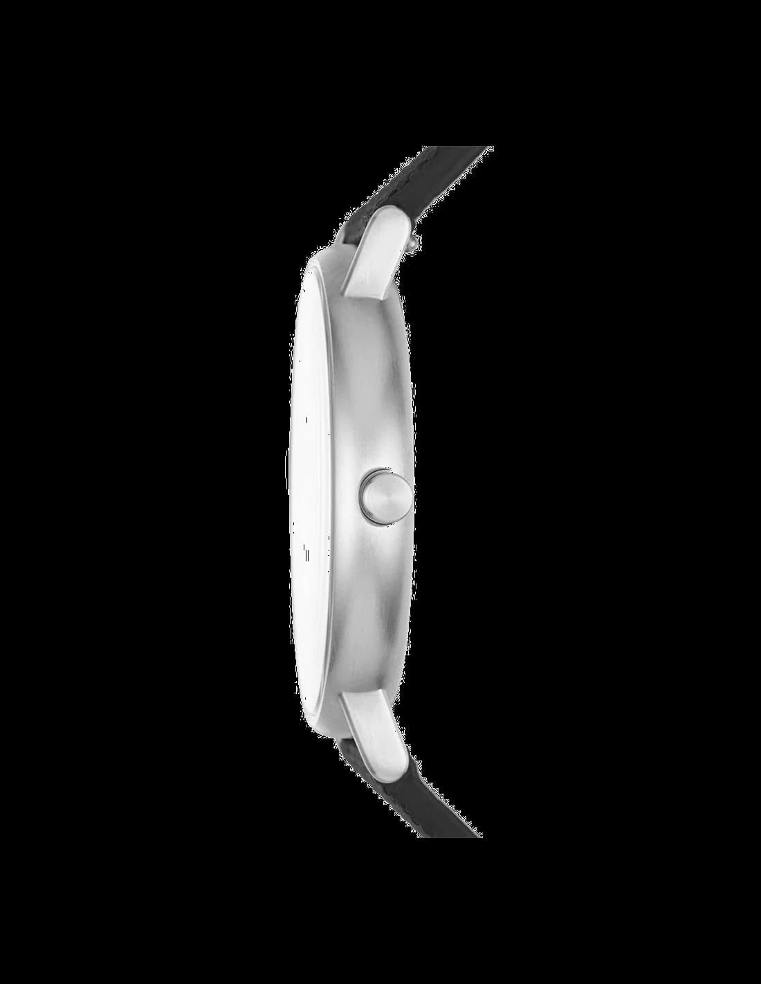 Cadran Skagen SKW6356 bleu soleillé avec aiguilles et index argentés, guichet de date à 6h, design épuré